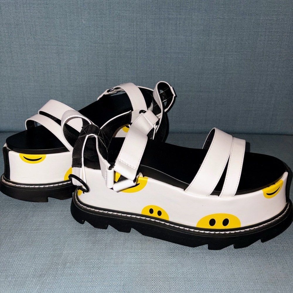 Dolls Kill White Platform Sandals with Smiley Faces